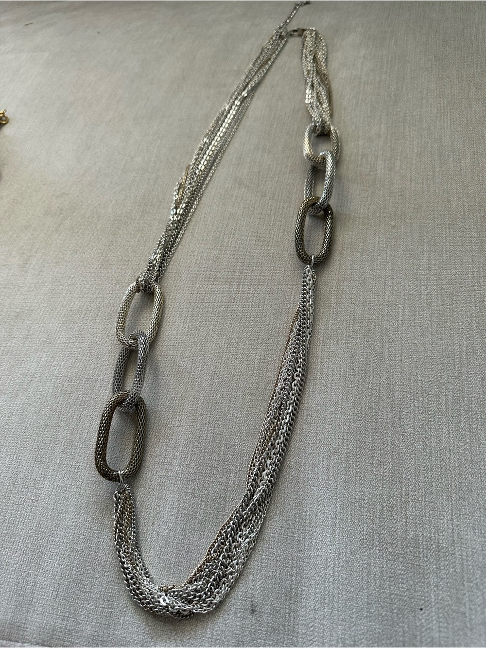 Silver-Tone Multi-Chain Link Statement Necklace with Tassel
